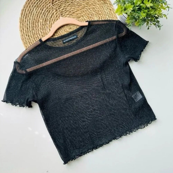BRANDY MELVILLE Black Porter Sheer Glitter Top‎ - Picture 2 of 10